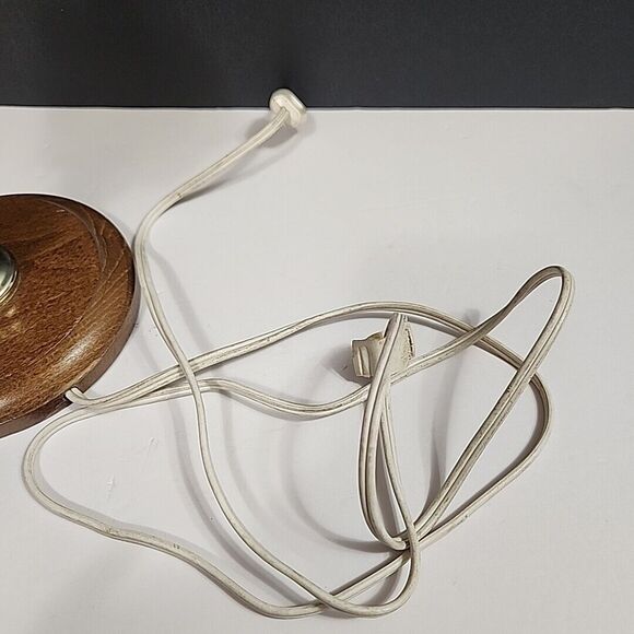 VTG Accent Table Lamp Amber Convex Bubble Glass, Wooden Base, Wood & Brass 12.5" - Picture 10 of 14